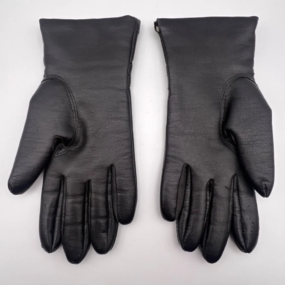 Vintage Fownes Gloves Women's Size A Black Faux Leather WPL‎ 9522 Fourchette
